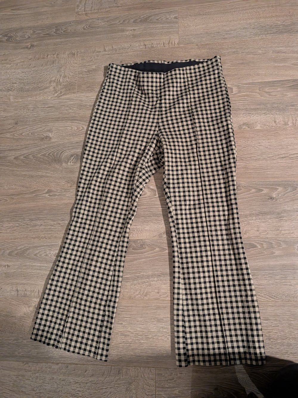 Beige and Black Gingham Trousers – Neutral Plaid – M